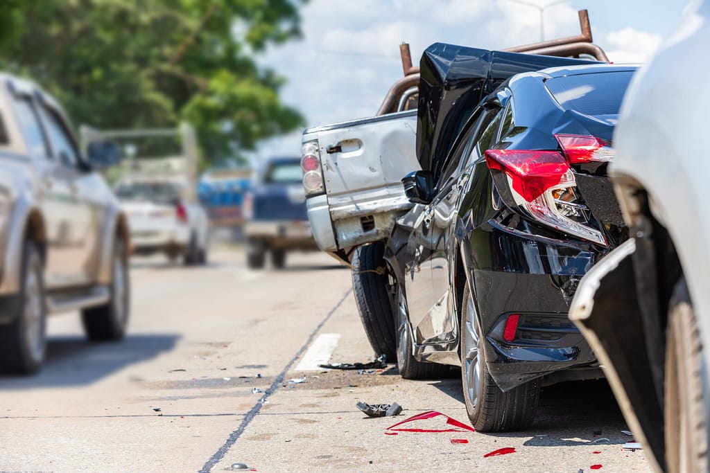 Motor vehicle crash scene that may cause spinal cord injury and serious spinal trauma