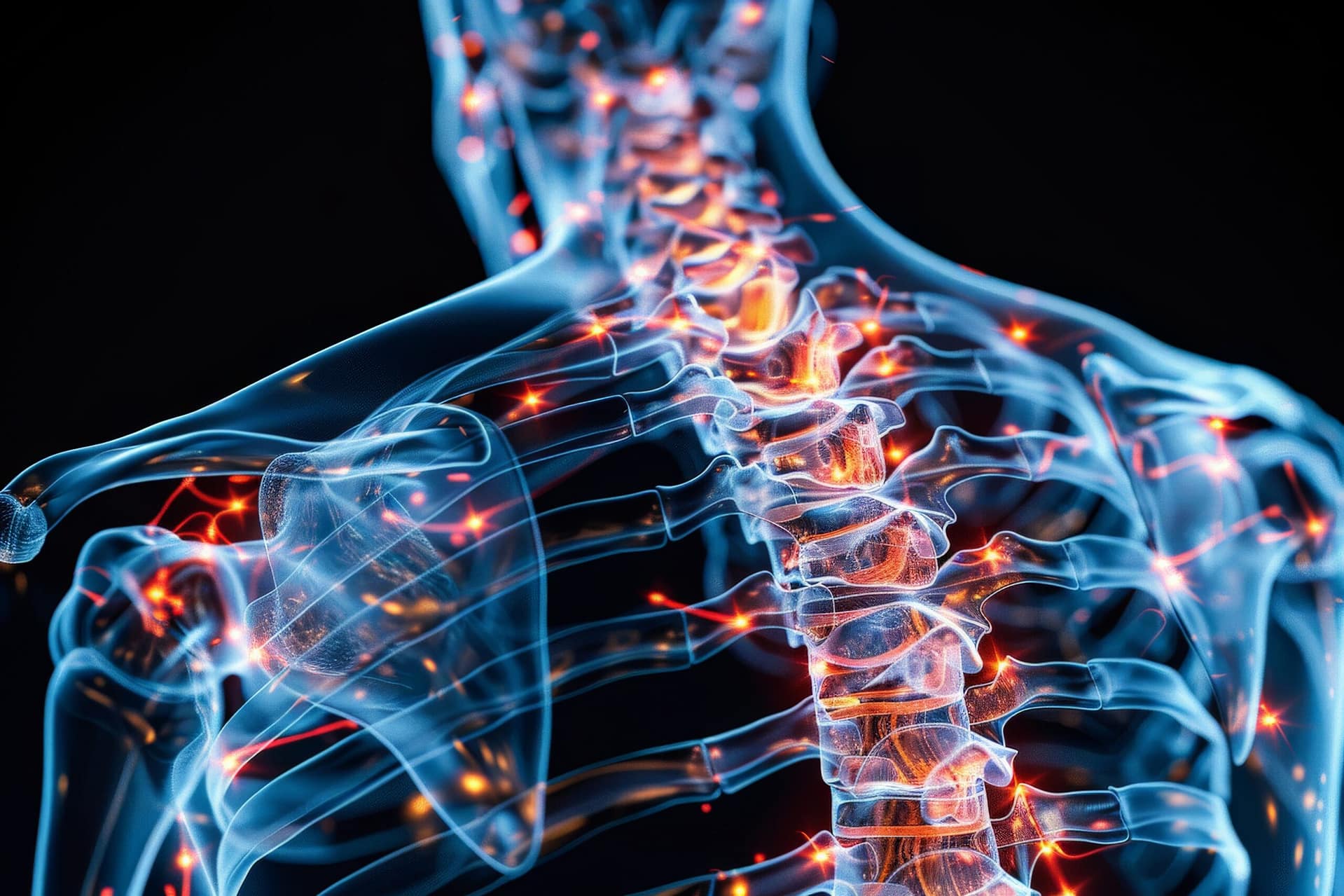 Illustration of cervical spinal cord injury and nerve damage in the neck after a car accident