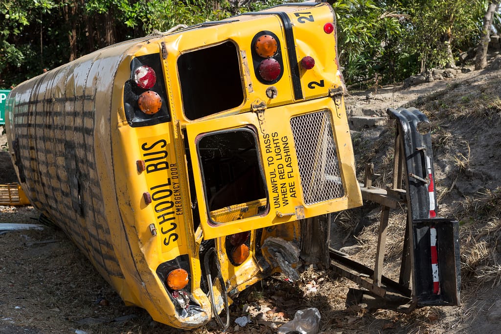 School bus rolled over in accident. Phoenix bus accident lawyers