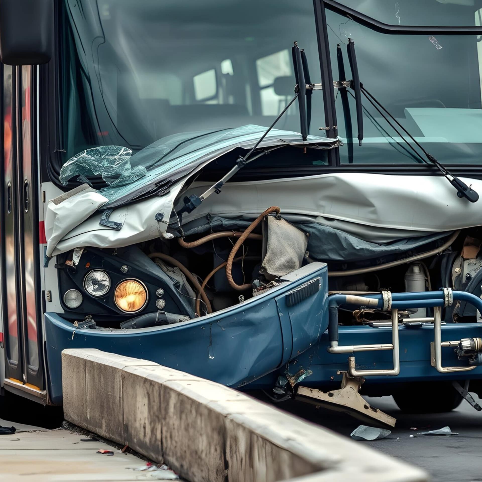 Damaged city bus involved in a serious Atlanta bus accident on a Georgia roadway