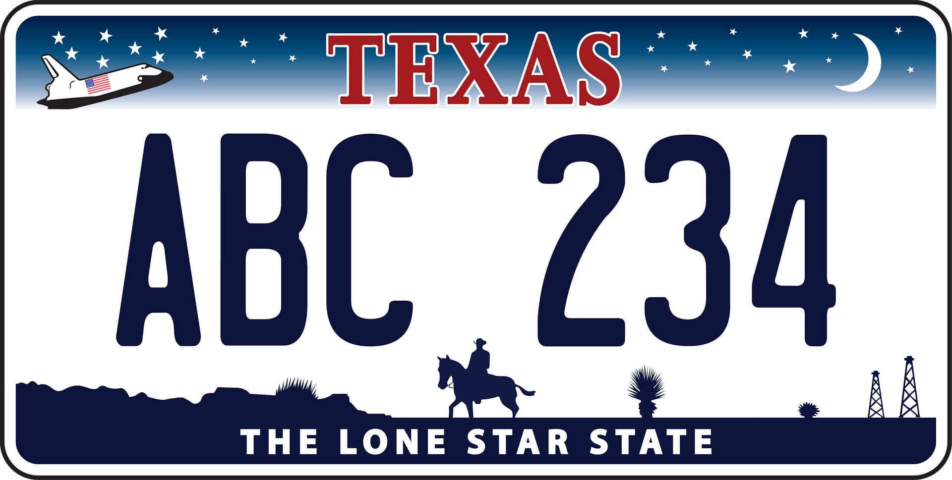 Texas license plate with the Lone Star State design