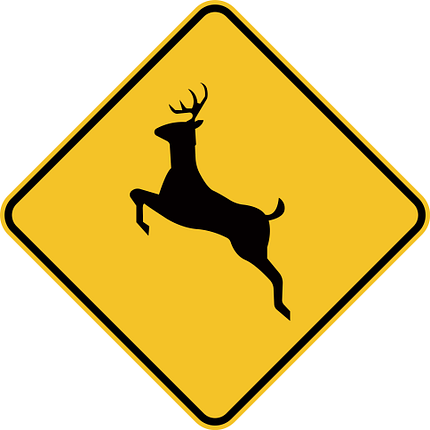Señal de cruce de ciervos o venados sobre fondo blanco.