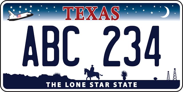 Texas license plate with the Lone Star State design