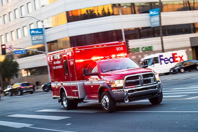 Ambulance responding to an emergency on a city street