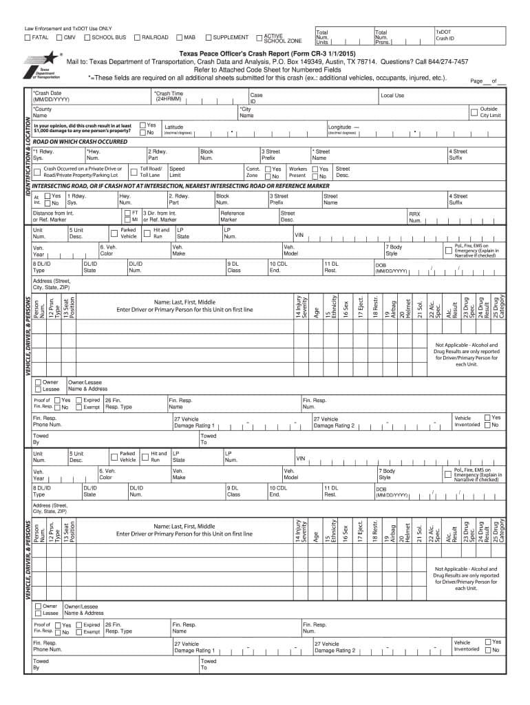 Texas Peace Officer's Crash Report (Form CR-3)