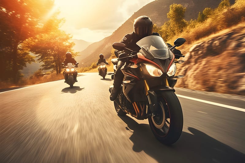 group of motorcycle riders riding toghether at sunset ai generated art. High quality photo. Beaumont Motorcycle Accident Lawyers
